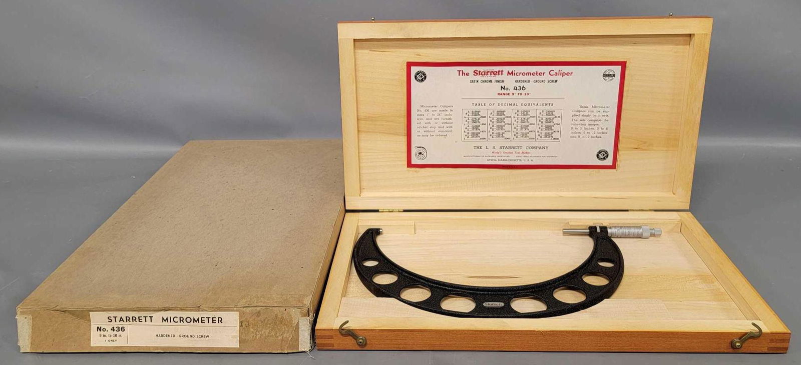 Vintage Starrett 436 9 in to 10 in  Outside micrometer new in original wooden box (1 of 8)