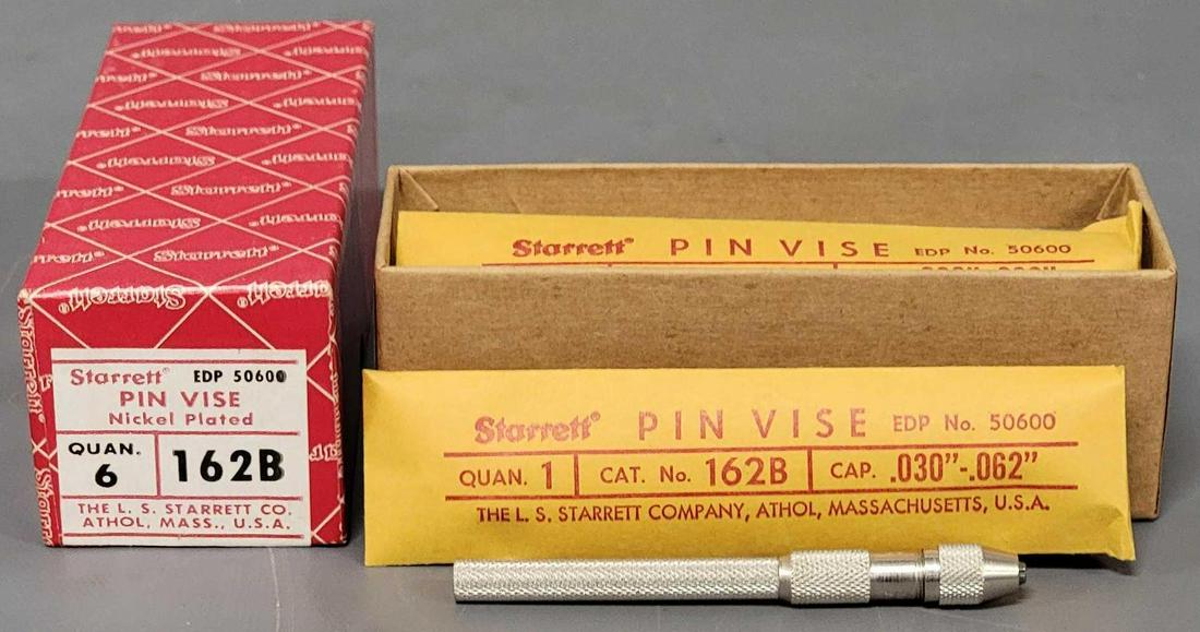 Six vintage Starrett Nickel Plate Pin Vises in dealer box (1 of 5)