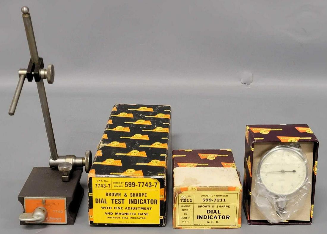 Brown & Sharpe dial test indicator and .025 by .0001 in dial indicator in original boxes (1 of 5)
