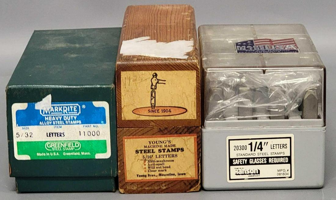 Three different manufacture steel letter stamp sets in original boxes (1 of 4)