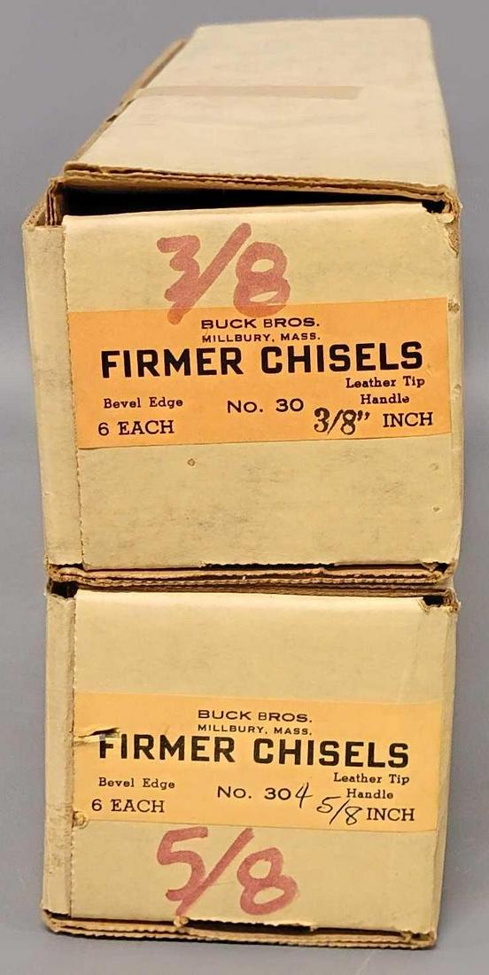 Two dealer boxes of Buck Bros Firmer Chisels in 5/8 inch and 3/8inch (1 of 3)