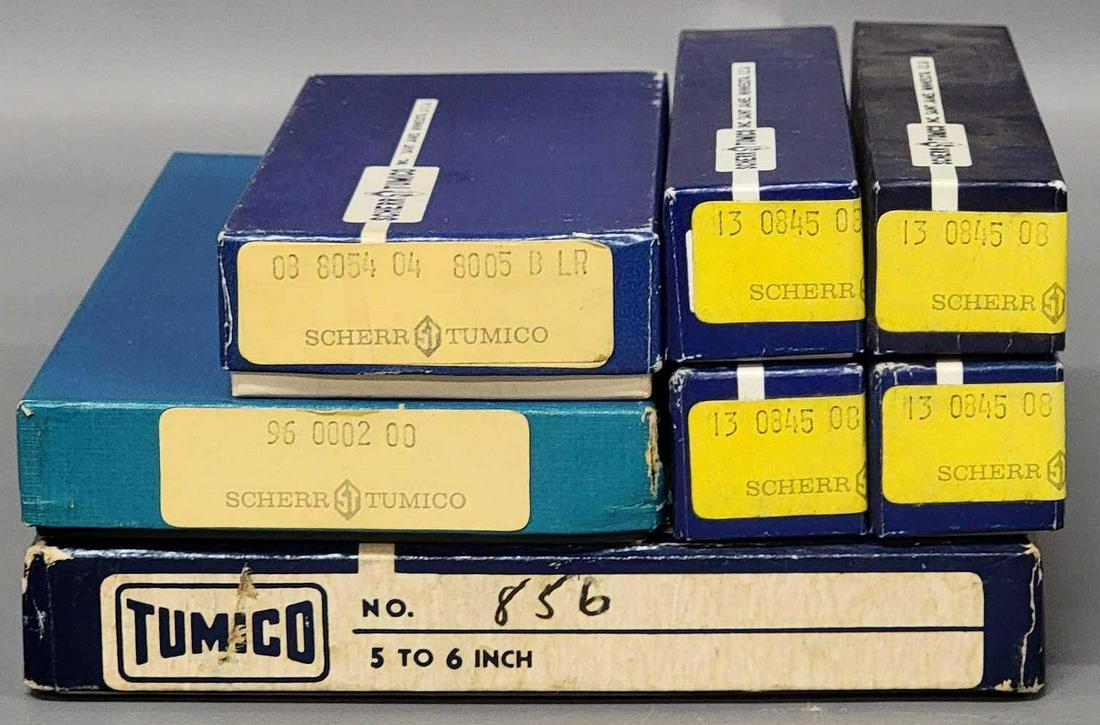 Seven vintage Scherr Tumico micrometer parts in original boxes (1 of 5)