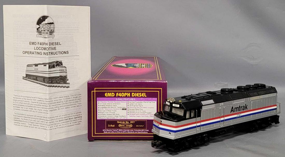 MTH O Gauge EMD F40ph Diesel Amtrak No. 297 3-rail locomotive in original box (1 of 10)