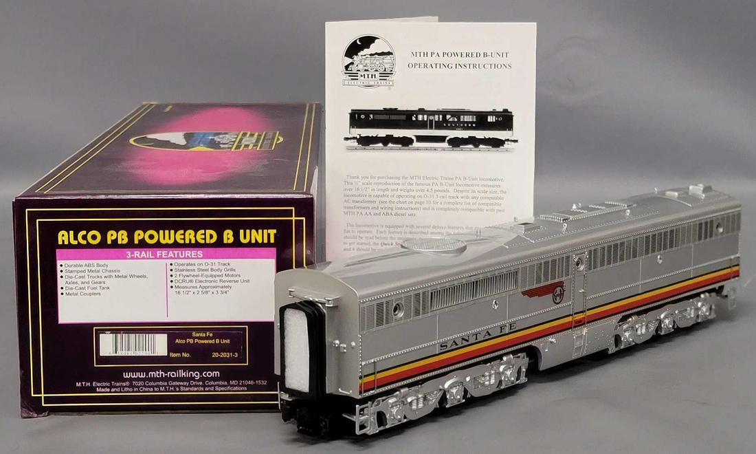 MTH O Gauge Santa Fe ALCO PB powered B unit 3-rail locomotive in original box: MTH O Gauge Santa Fe ALCO PB powered B unit 3-rail locomotive in original box, locomotive looks C8, could be unrun, it is 100% wrapped in original packing, very good original box.