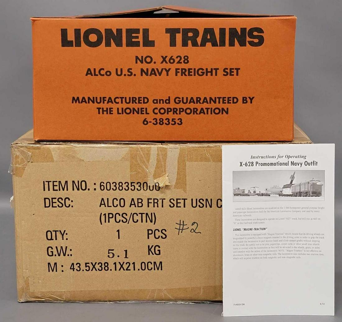 Lionel O Gauge ALCO AB Freight set X-628 Promotional Navy Outfit set I n original box: Lionel O Gauge ALCO AB Freight set X-628 Promotional Navy Outfit set in original box , set is C7-8 may have had some or all of it displayed but a few pieces look like they were never removed from thei