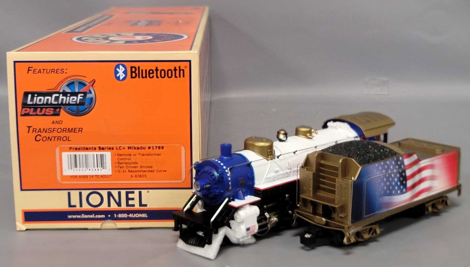 Lionel O Gauge Presidents Series Lion Chief Mikado locomotive in original box: Lionel O Gauge Presidents Series Lion Chief Mikado locomotive in original box, #83605 locomotive, very good C6-7 only because it has a few detail parts that need attention as two of the front supports