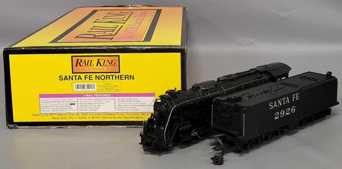 Rail King O Gauge Santa Fe 4-8-4 Northern Steam Engine in original box: Rail King O Gauge Santa Fe 4-8-4 Northern Steam Engine in original box, 1140-1 locomotive and tender are both excellent C7 with run time, comes in original box.