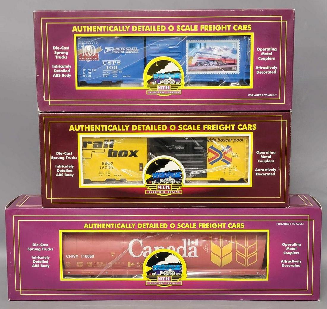 Three MTH O Gauge freight train cars in original boxes (1 of 7)