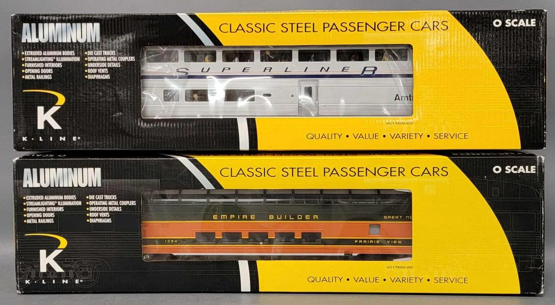 Two K-line O Gauge aluminum passenger  train cars in original boxes (1 of 6)