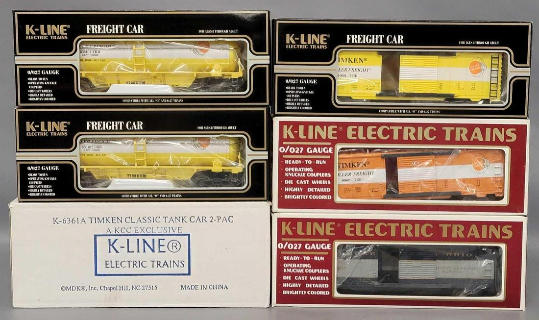 Five K-Line O Gauge freight cars in original boxes (1 of 6)