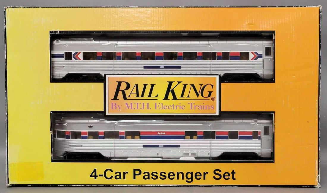 Rail King O Gauge 3-rail Amtrak 4-car 60 foot streamlined passenger set in original box (1 of 7)
