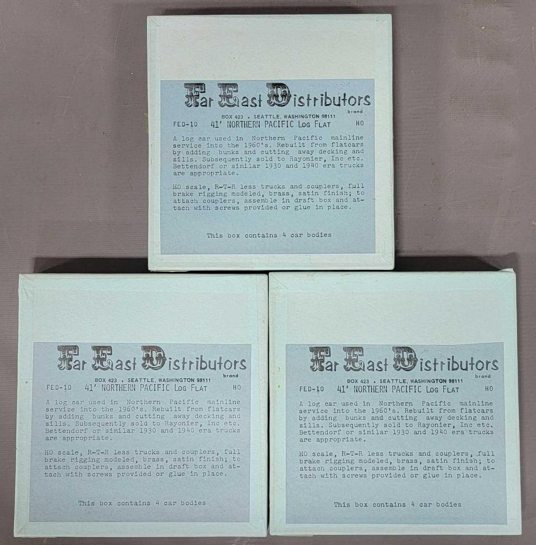 Three Far East Distributors HO Brass 41 foot Northern Pacific Log Flat KIT 4 Bodies in original: Three Far East Distributors HO Brass 41 foot Northern Pacific Log Flat KIT 4 Bodies, these are C8-9 unbuilt, does not include trucks