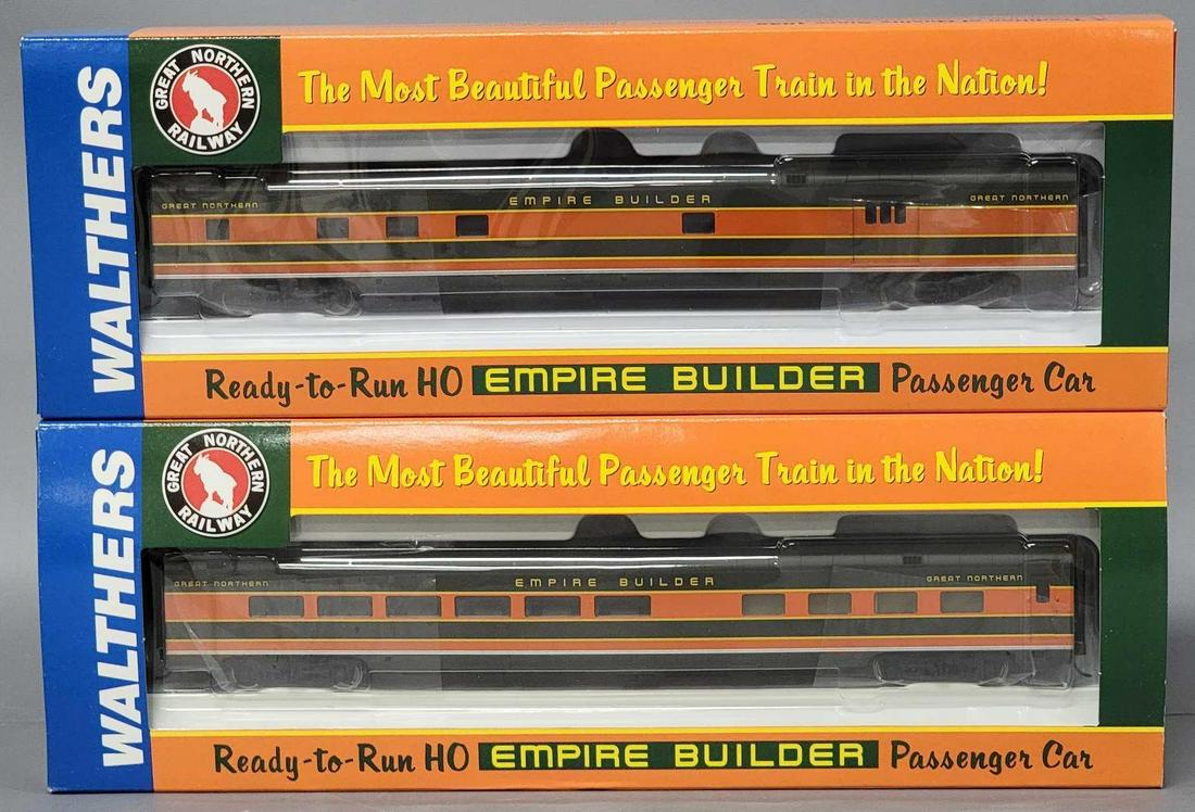 Two Walthers HO Great Northern Empire Builder passenger cars in original boxes: Two Walthers HO Great Northern Empire Builder passenger cars in original boxes, includes, 9035 AC&F Baggage Dormitory and 9037 AC&F 36-set diner, both are excellent C7-8 lightly run if at all 