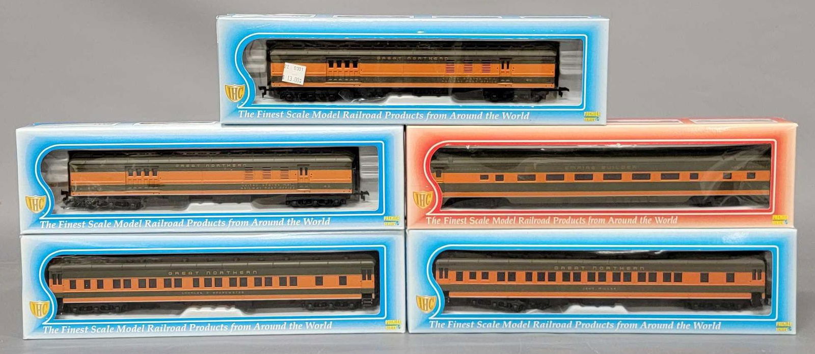 Five IHC HO Great Northern passenger cars in original boxes: Five IHC HO Great Northern passenger cars in original boxes, includes two 49285 BPO, 49286 8-1-2 Sleeper, 49287 12-1 Sleeper, and 48091 smooth side Coach, all are very good plus, may have been lightly