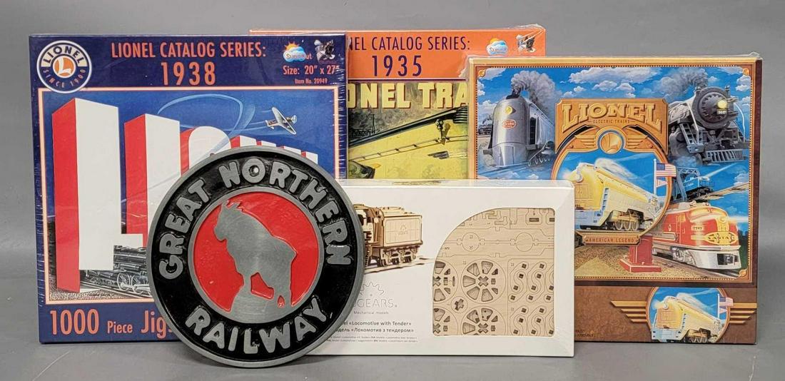 Three Lionel Catalog series puzzles factory sealed and a Great Northern plaque (1 of 8)