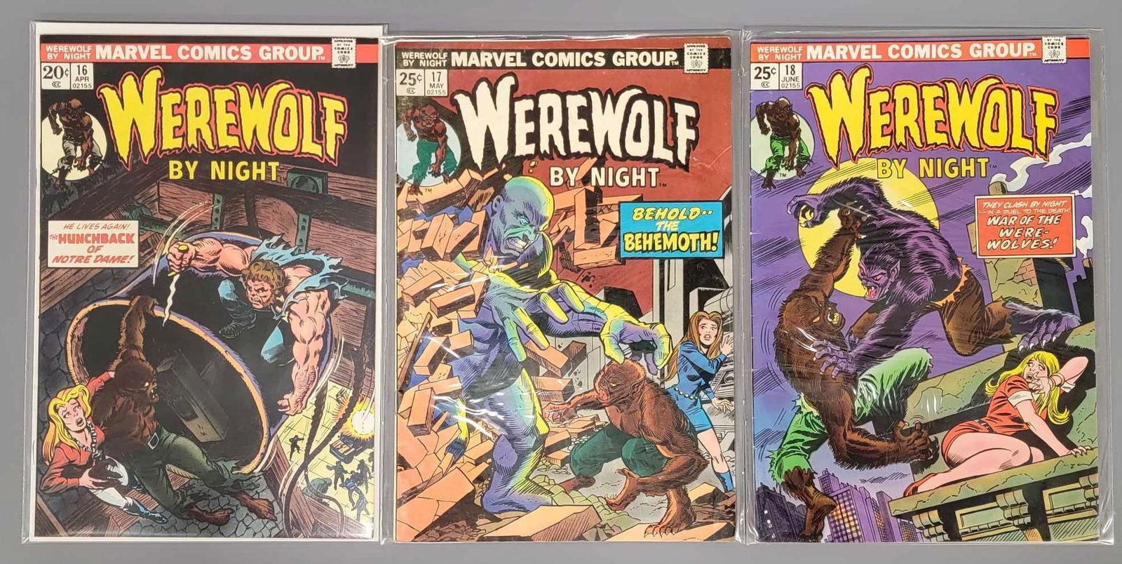 Three Marvel Werewolf by Night comic books #16, #17 and #18 (1 of 6)