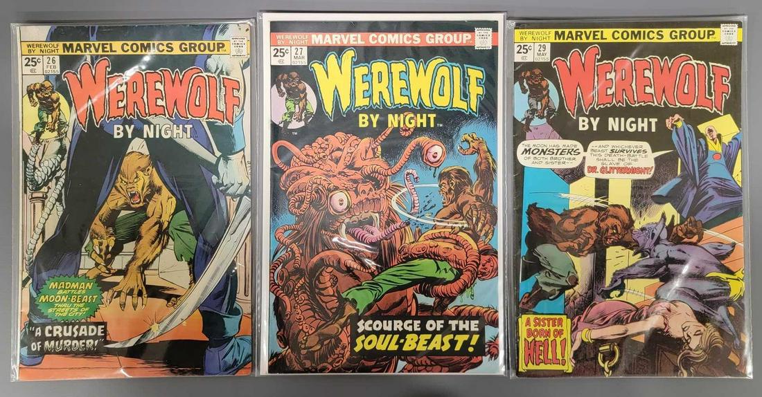 Three Marvel Werewolf by Night comic books #26, #27 and #29 (1 of 4)