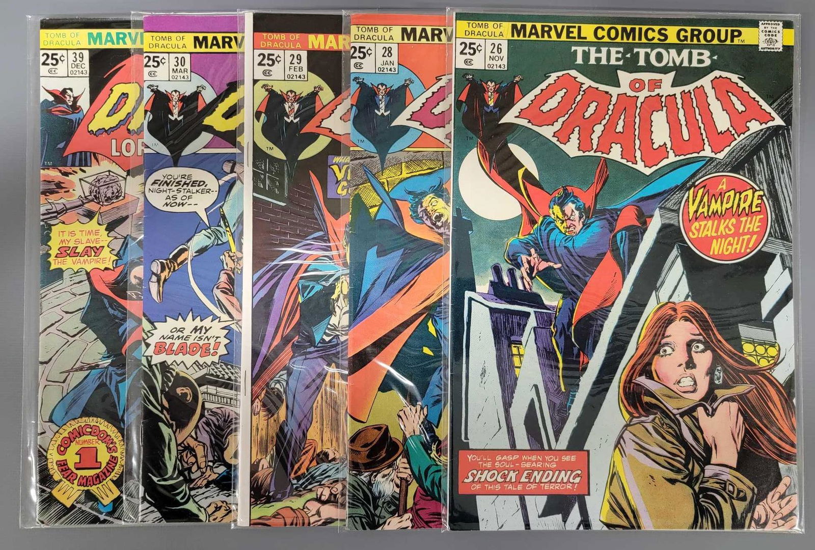 Five Marvel The Tomb of Dracula comic books (1 of 3)