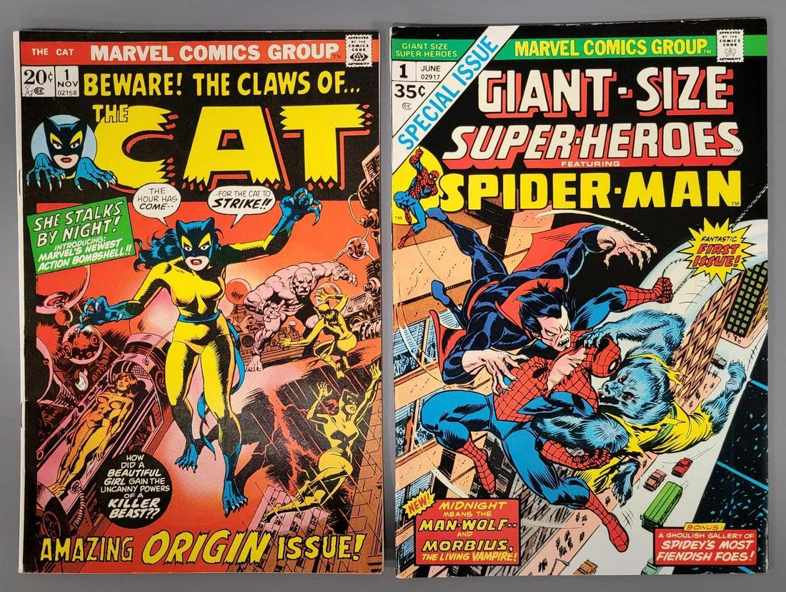 Two Marvel comics including the Cat and Giant Size Super Heroes Spider-man (1 of 7)