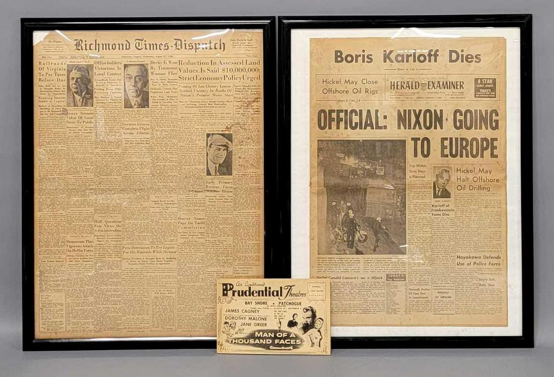 Lon Chaney Sr and Boris Karloff framed death newspaper pieces (1 of 8)