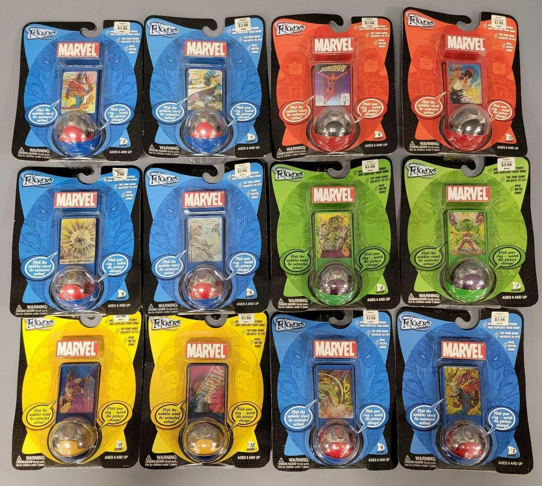 Twelve different 2004 Marvel Flickers rings on cards complete set (1 of 3)