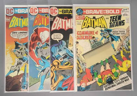 Four DC The Brave and the Bold comics 102 103 104 and 107: Four DC The Brave and the Bold comics 102 103 104 and 107, 102 8.5 to 9.0 or better, really nice book, 103 has some spine wear and creasing, 104 has a subscription crease in lower right and light spin