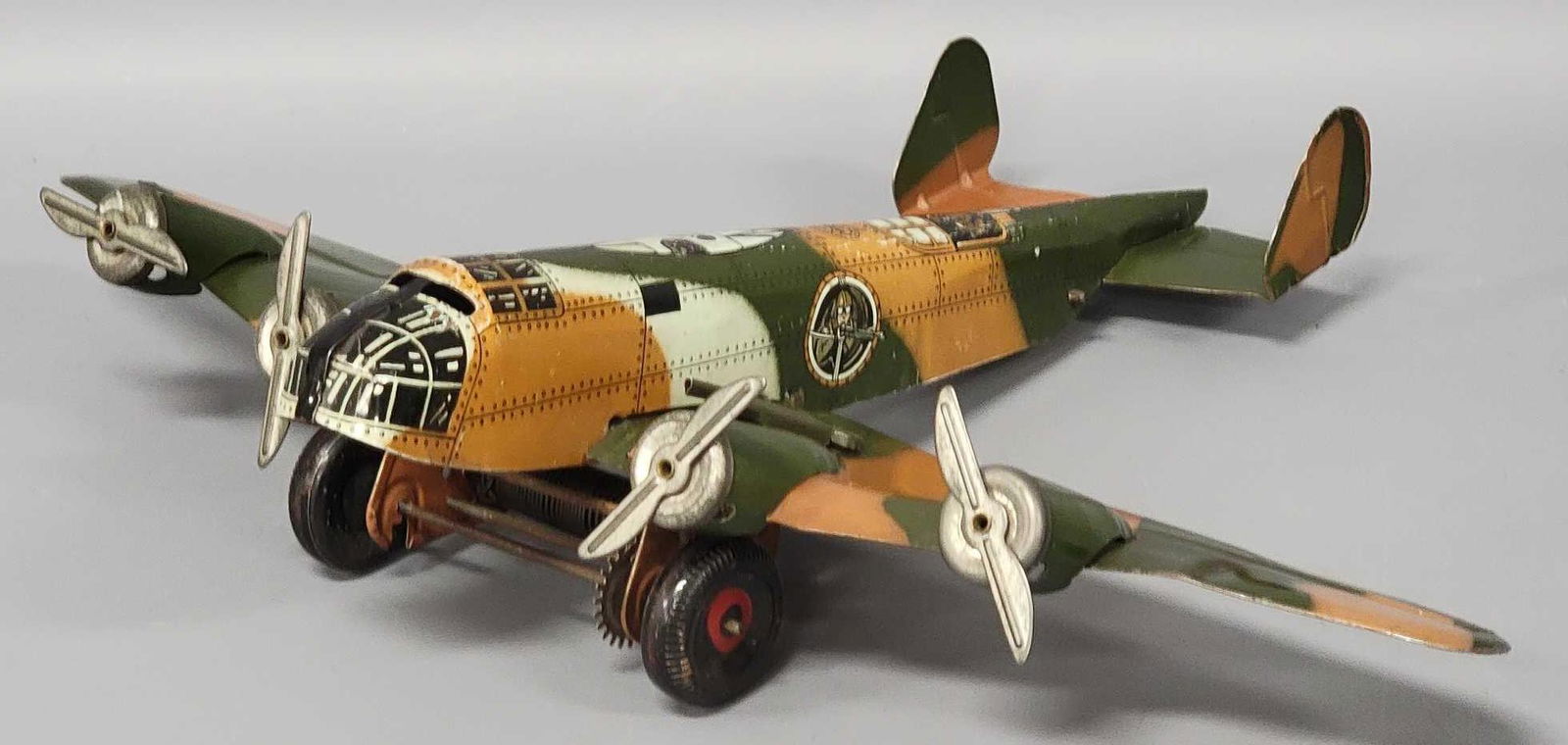 Marx Military Tin Litho 4 Prop Plane Wind-up 13 1/2 inch (1 of 7)