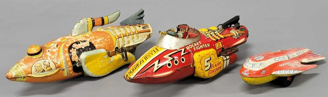 Three MARX tin litho rocket cars including Buck Rogers and Flash Gordon (1 of 7)