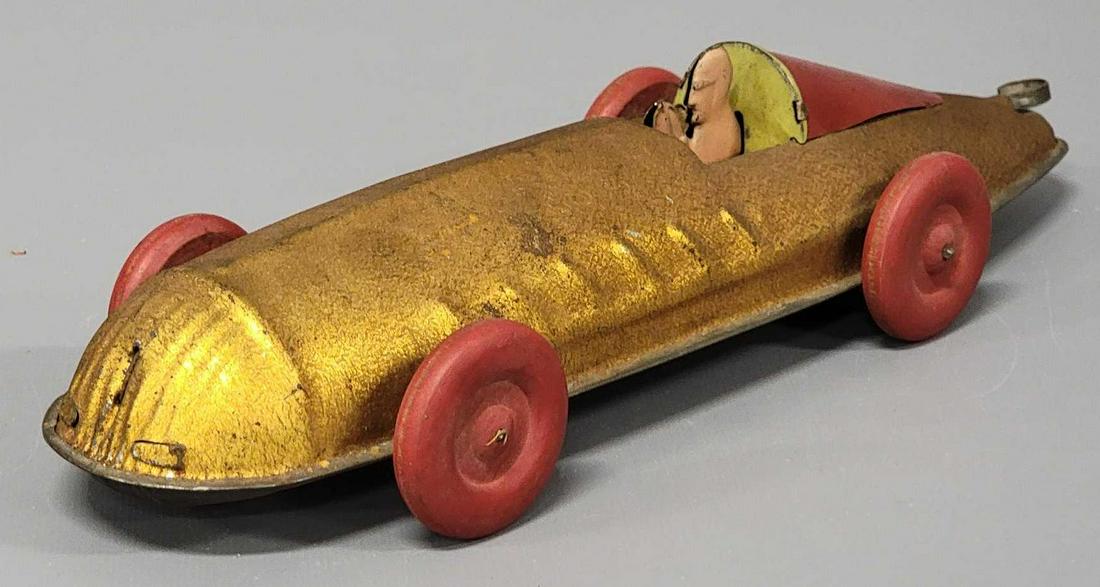 Rare vintage tin pull shaft friction motorized rocket car (1 of 7)
