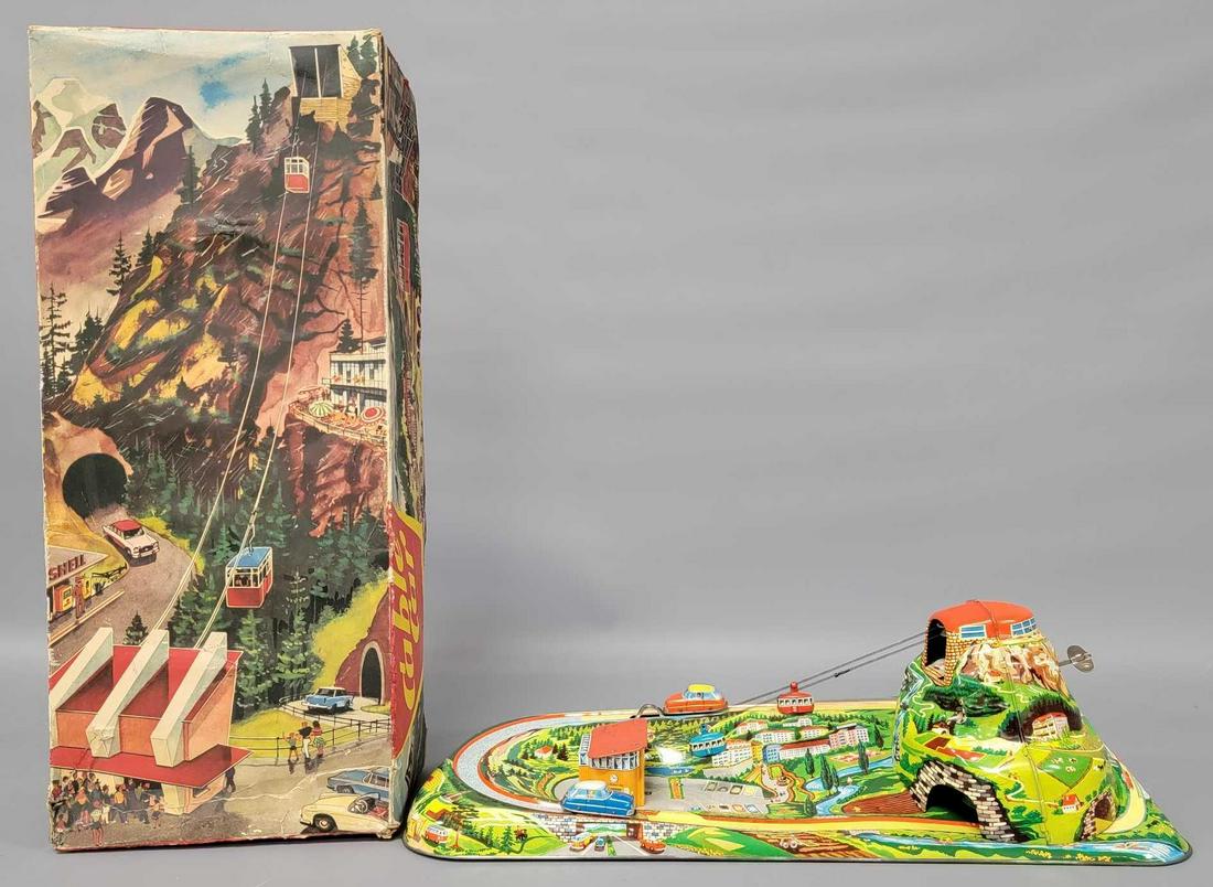 Marke Technofix Tin Litho Wind Up Toy Mountainside Cable Cars W Germany In Box (1 of 12)