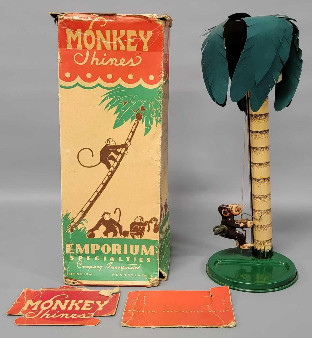 Monkey Shines Tin Litho Climbing Monkey Game by Emporium Specialties in original box (1 of 10)