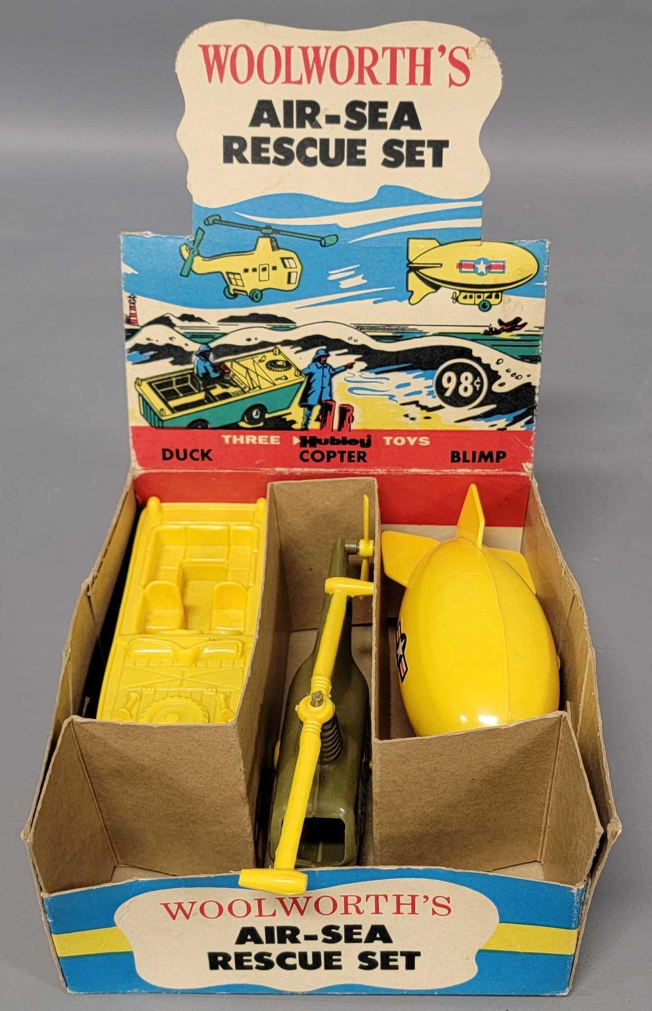 Rare Vintage Woolworths Hubley Air-Sea Rescue set toy in original box: Rare Vintage Woolworths Hubley Air-Sea Rescue set toy in original box , toys are excellent with no playwear, all original inserts are here, the outer box is in very good condition, it has a small tear