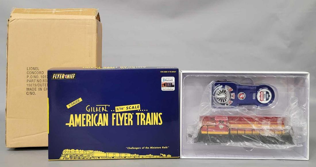 American Flyer LTI S gauge Boston & Maine Flyer Chief GP-7 in original box: American Flyer LTI S gauge Boston & Maine Flyer Chief GP-7 in original box.&# Stock number�44115, great&#diesel locomotive unit with light run time if even run at all, C8-9 with Bluetooth 