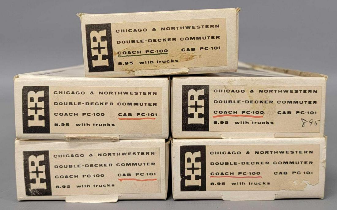 Five Holgate + Reynolds HO scale Chicago & Northwestern double-decker commuter car kits (1 of 3)