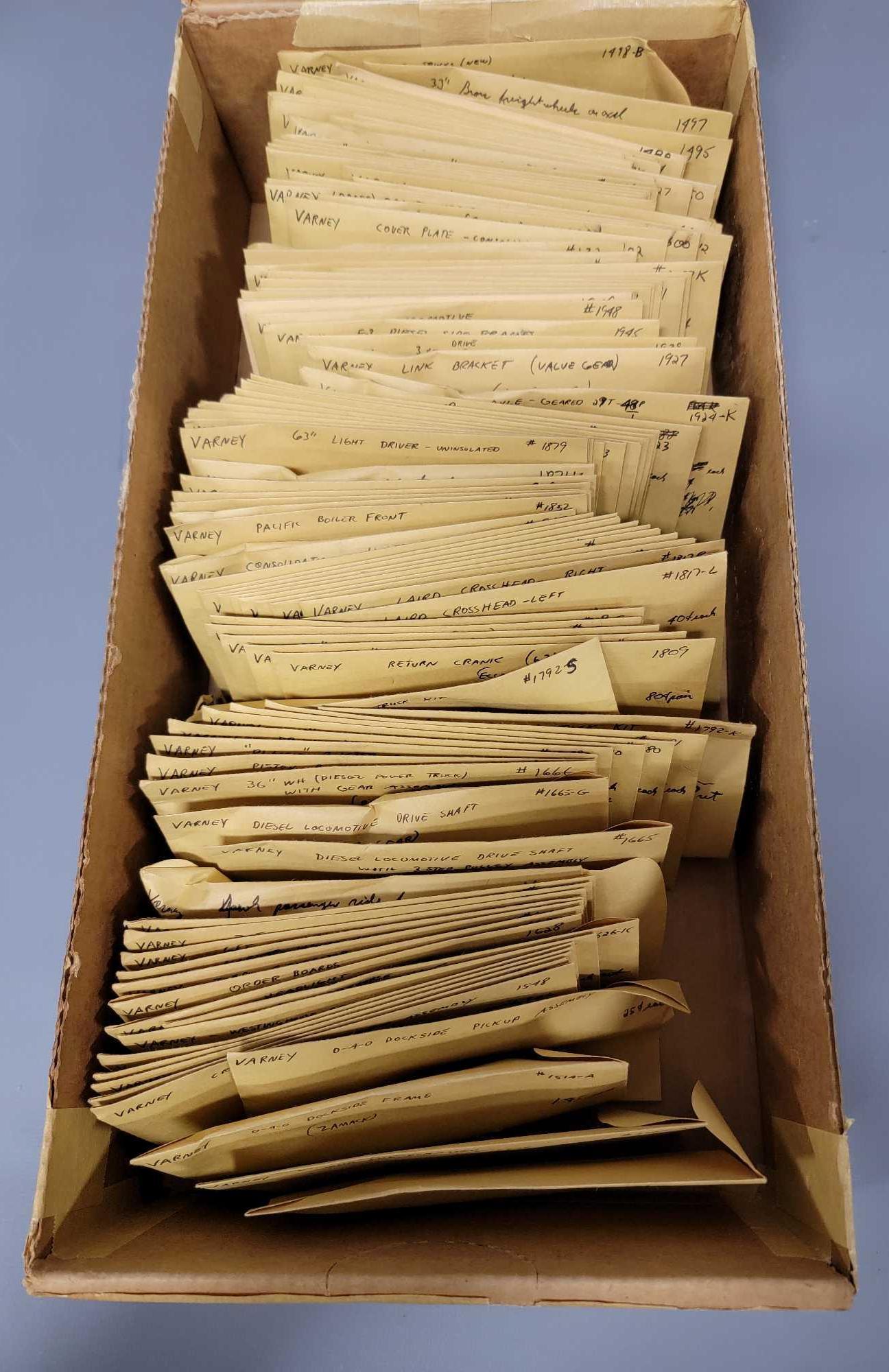 Large group of Varney HO scale repair parts: Large group of Varney HO scale repair parts, some are used but most are NOS and from the basement of Joe Bak, previous TCA national president and member of 6 or 7 different model train clubs and assoc