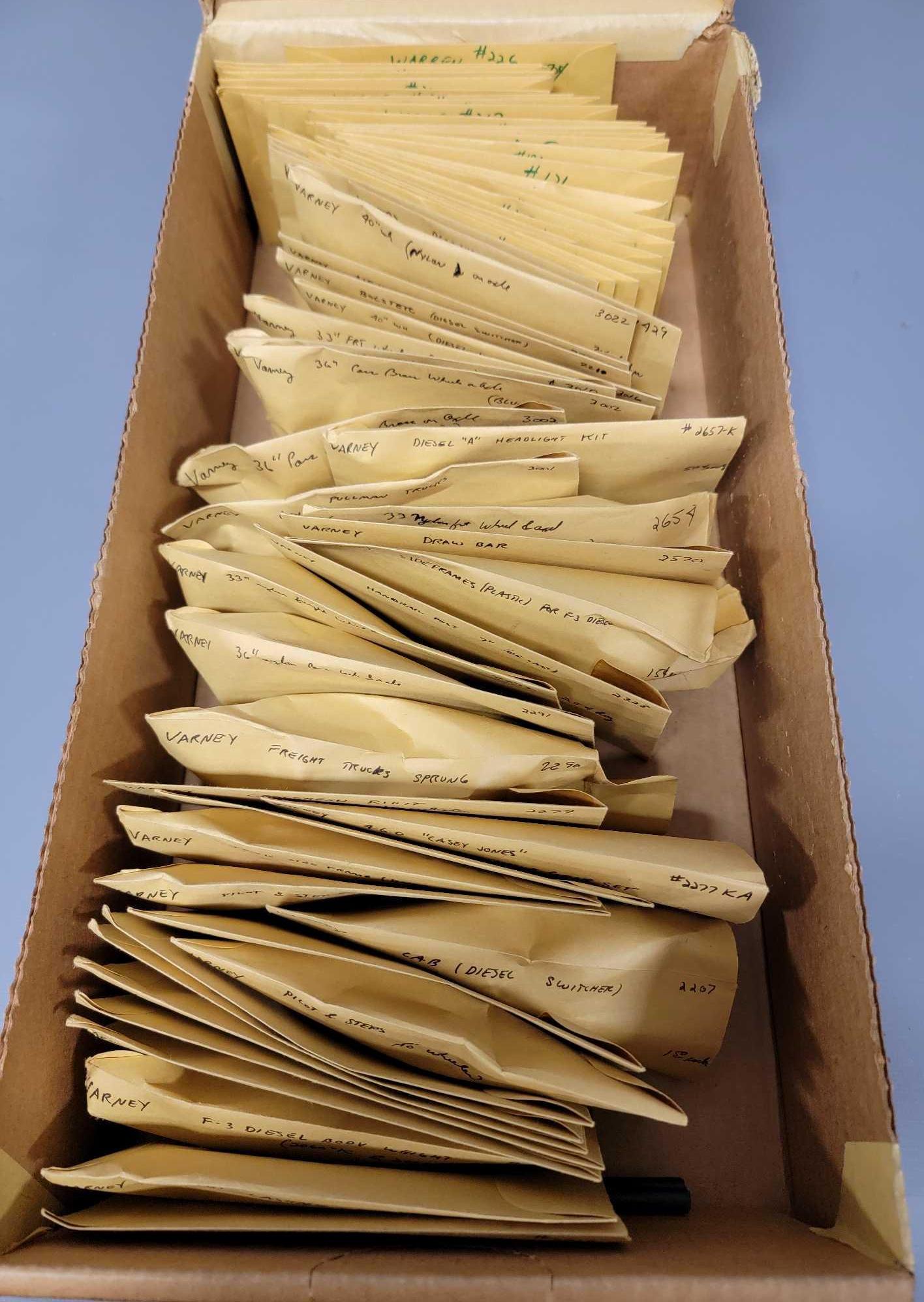 Large group of Varney and others HO scale repair parts: Large group of Varney and others HO scale repair parts, some are used but most are NOS and from the basement of Joe Bak, previous TCA national president and member of 6 or 7 different model train club