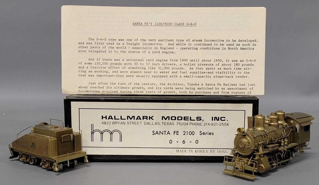 Hallmark HO scale brass Santa Fe 2100 series 0-6-0 steam locomotive and tender in OB (1 of 10)