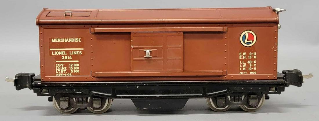 Lionel prewar O gauge 3814 operating merchandise car with decal: Lionel prewar O gauge 3814 operating merchandise car with decal, nice looking car, very clean and displayable, C7.