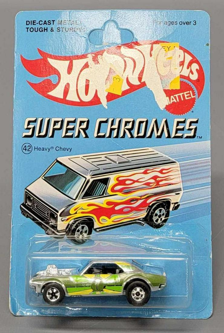 Blackwall Hot Wheels Super Chromes Heavy Chevy w/ green and yellow tampo on blister card (1 of 8)