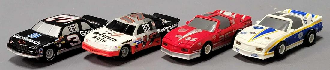 Four Marchon HO slot cars NASCAR etc: Four Marchon HO slot cars NASCAR etc. Includes #3 Goodwrench and #17 Western Auto Chevy Luminas plus two Trans Ams in excellent condition although one chassis is missing one shoe as seen in the photos