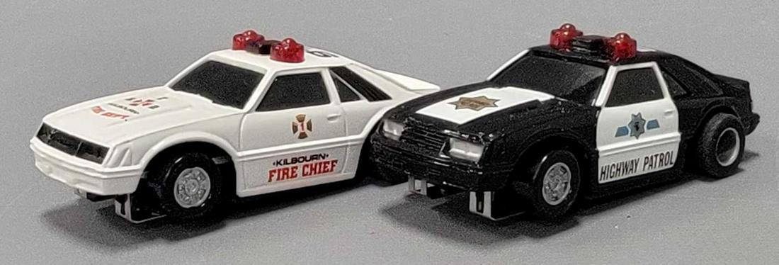 Tyco HO slot Fox Body Mustang GT Fire Chief and Highway Patrol Emergency vehicles (1 of 7)