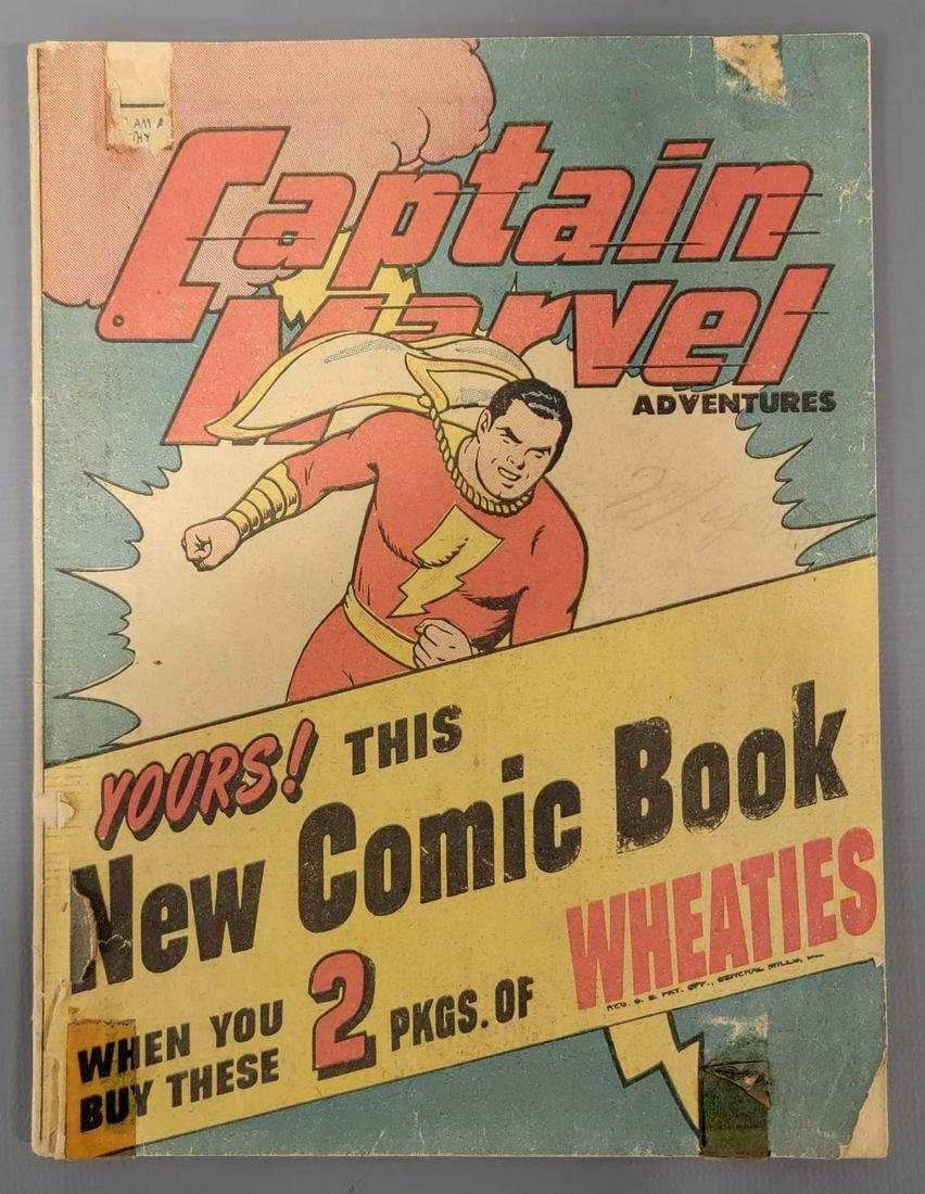 1945 Wheaties Captain Marvel: Captain Marvel (bottom spine split 2 inches) as seen in the photos.