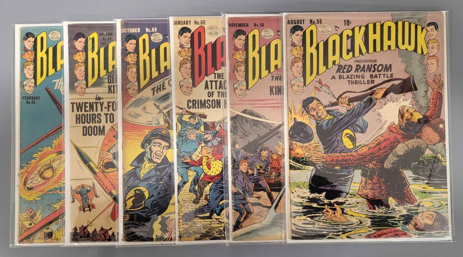 Six Blackhawk comics 55-85 (Quality) 1952-55 (1 of 5)