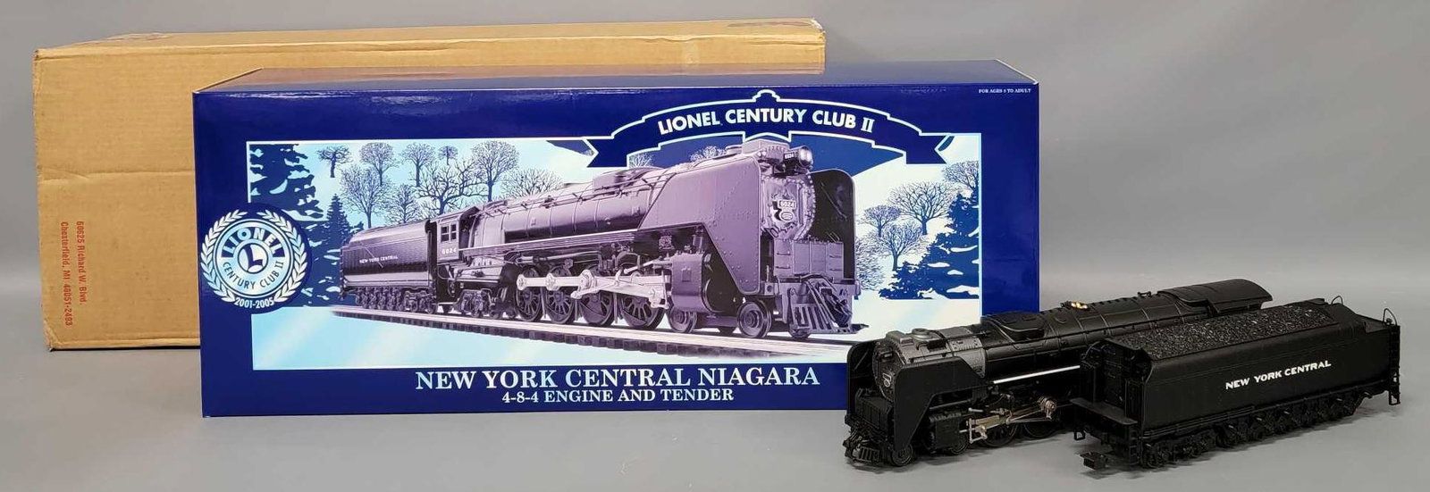 Lionel modern era O 28069 Century Club II New York Central Niagara steam locomotive in OB: Lionel modern era O 28069 Century Club II New York Central Niagara steam locomotive in original box . Unit shows light run time and looks C8 but has a damaged cab platform as seen in the last photo. C