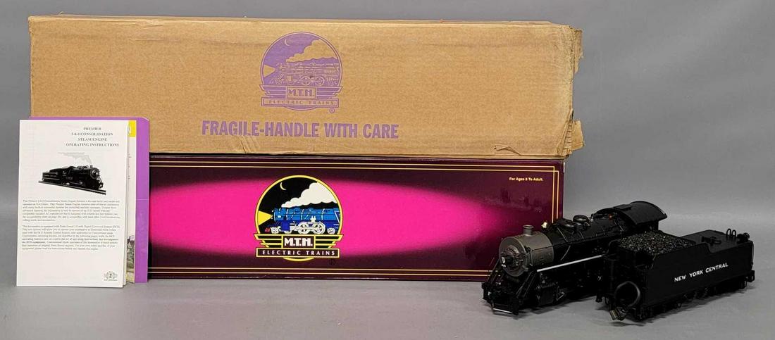MTH Premier 20-3100-1 New York Central 2-8-0 H-9 consolidation steam locomotive in OB PS-2: MTH Premier 20-3100-1 New York Central 2-8-0 H-9 consolidation steam locomotive in original box, equipped with proto-sound 2. Unit shows heavy run time and is C8 in an excellent original box with orig