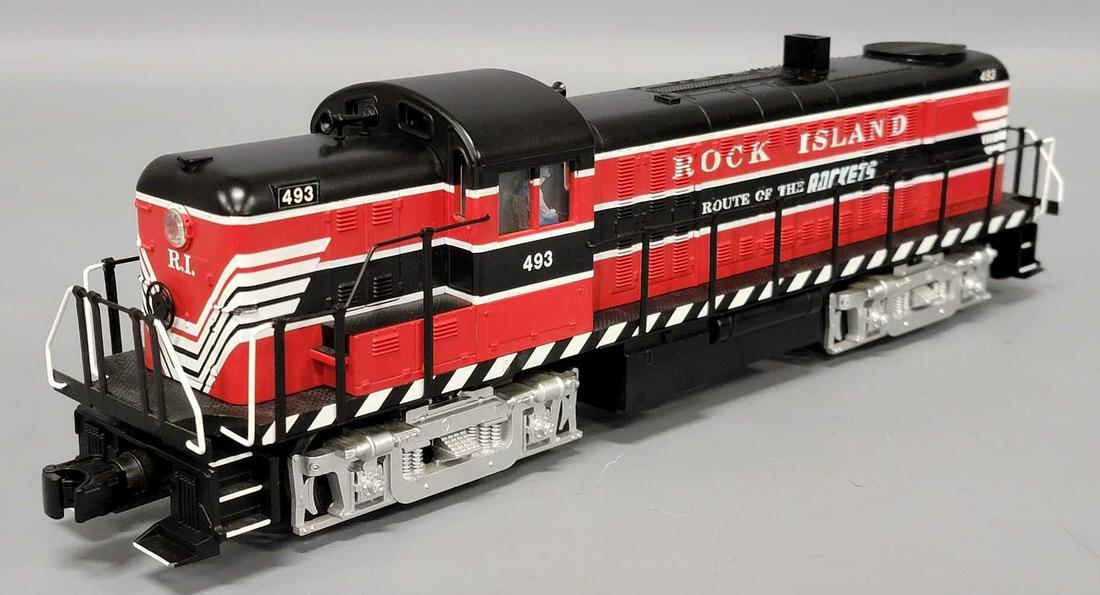 MTH Rail King 30-2202-1 Rock Island RS-3 diesel locomotive #493: MTH Rail King 30-2202-1 Rock Island RS-3 diesel locomotive #494, no box or instructions. Unit shows heavy run time and is C7-8 as seen in the photos.
