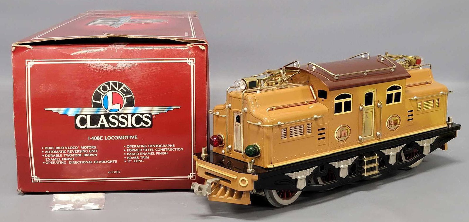 Lionel Classics 13107 408E two tone brown electric locomotive in original box: Lionel Classics 13107 408E two tone brown electric locomotive in original box, C8-9 in a rough original box with a nice styrofoam insert.