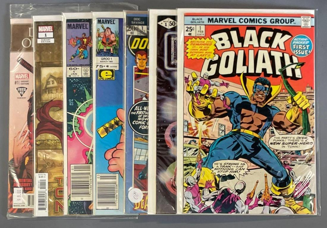 7 Marvel #1 comic books: 7 Marvel #1 comic books, Black Goliath, Dazzler and Doc Savage are mid grade, the rest are high grade as seen in the photos.