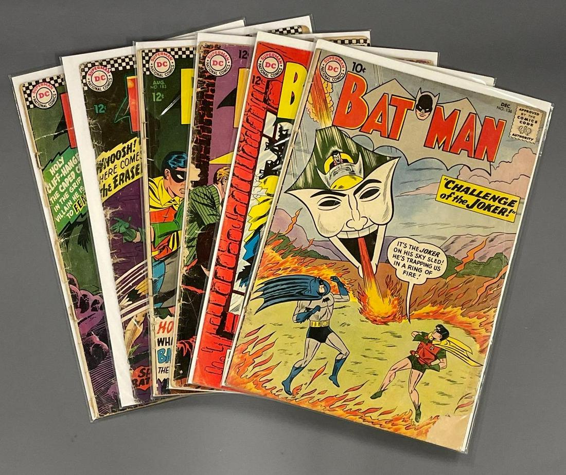 Batman lot of 6 (DC): Batman 168 is mid grade, 136, 170, 183, 188, 189 are all low grade as seen in the photos.