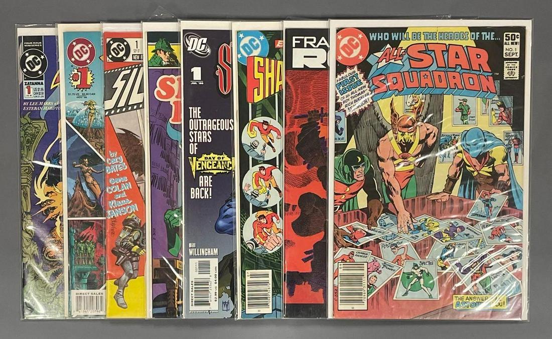 Group of 8 DC #1 issue comic books: Group of 8 DC #1 issue comic books to include All Star Squadron 1 mid grade, Ronin 1 high grade, shade the changing man 1 light spine wear, very nice book. Shadowpact 1 high grade. Sherlock Holmes 1 l